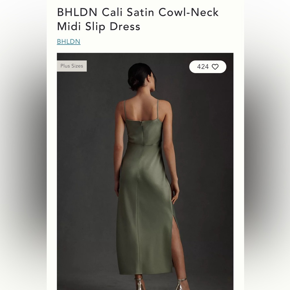 BHLDN Cali Satin Cowl-Neck Midi Slip Dress